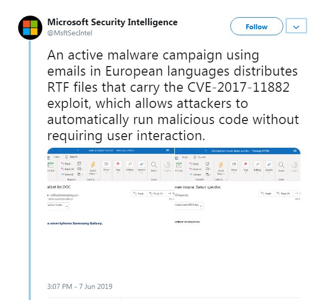 Spam Campaign Targets European Users With Microsoft Office Vulnerability ( CVE-2017-11882) - Security News