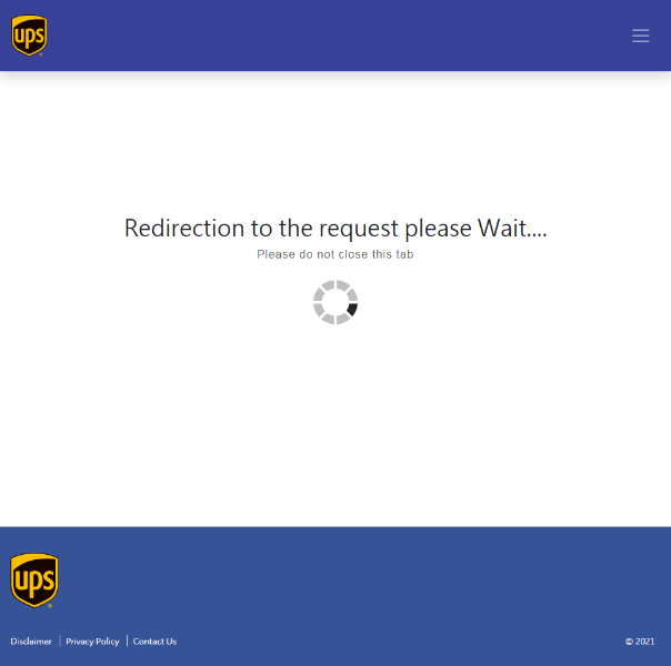 A fake UPS Taiwan page redirects to an infinitely loading page. 
假的簡訊認證頁面