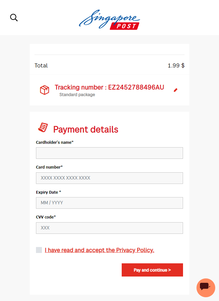 A fake Singapore Post payment page