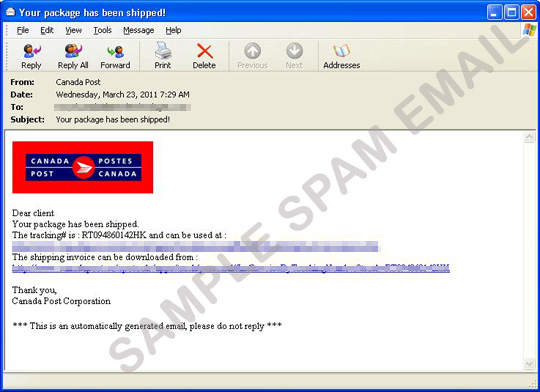 Fake Canada Post Notification Spreads Malware - Bedrohungsenzyklopädie