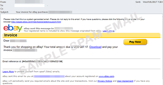 Ransomware Arrives Via Fake Ebay Invoice Email 脅威データベース