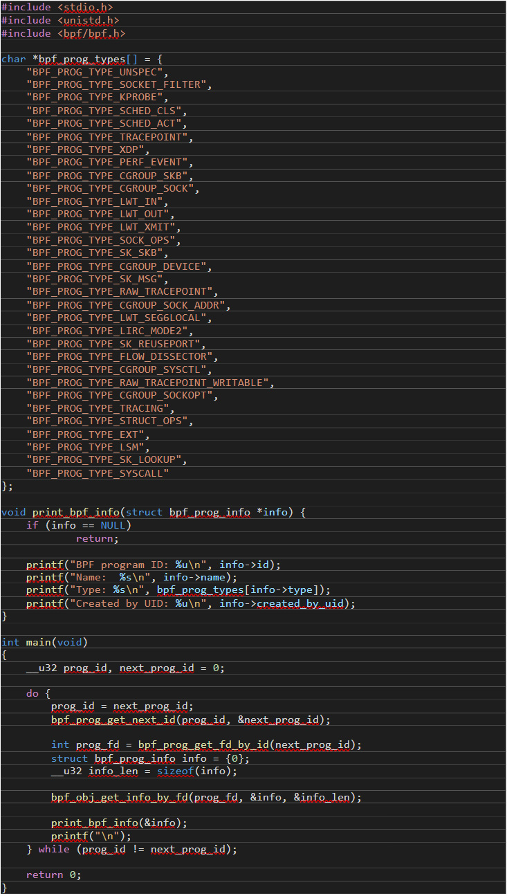 Figure 11. A sample code when a code abstraction layer such as libbpf is used 