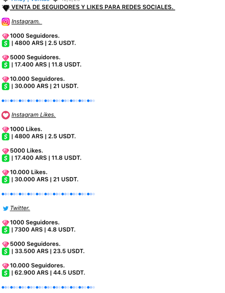 Figure 26. Likes and follower services from the “Bloody Ventas” channel