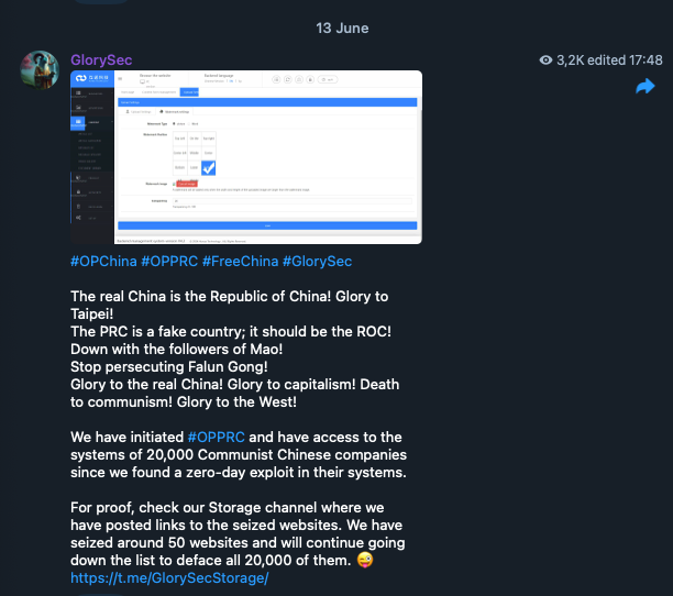 Figure 13. GlorySec explaining their participation in #OpPRC