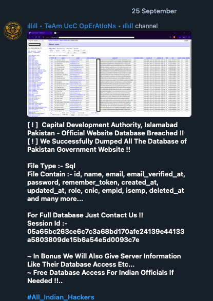 Figure 19. Team UCC listing their attacks on a Pakistani government website