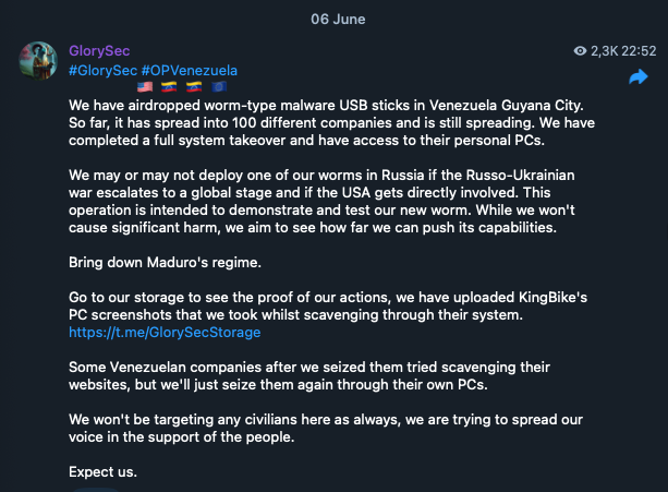Figure 35. GlorySec explaining their malware attack 
