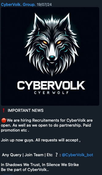 Figure 38. CyberVolk’s recruitment advertisement