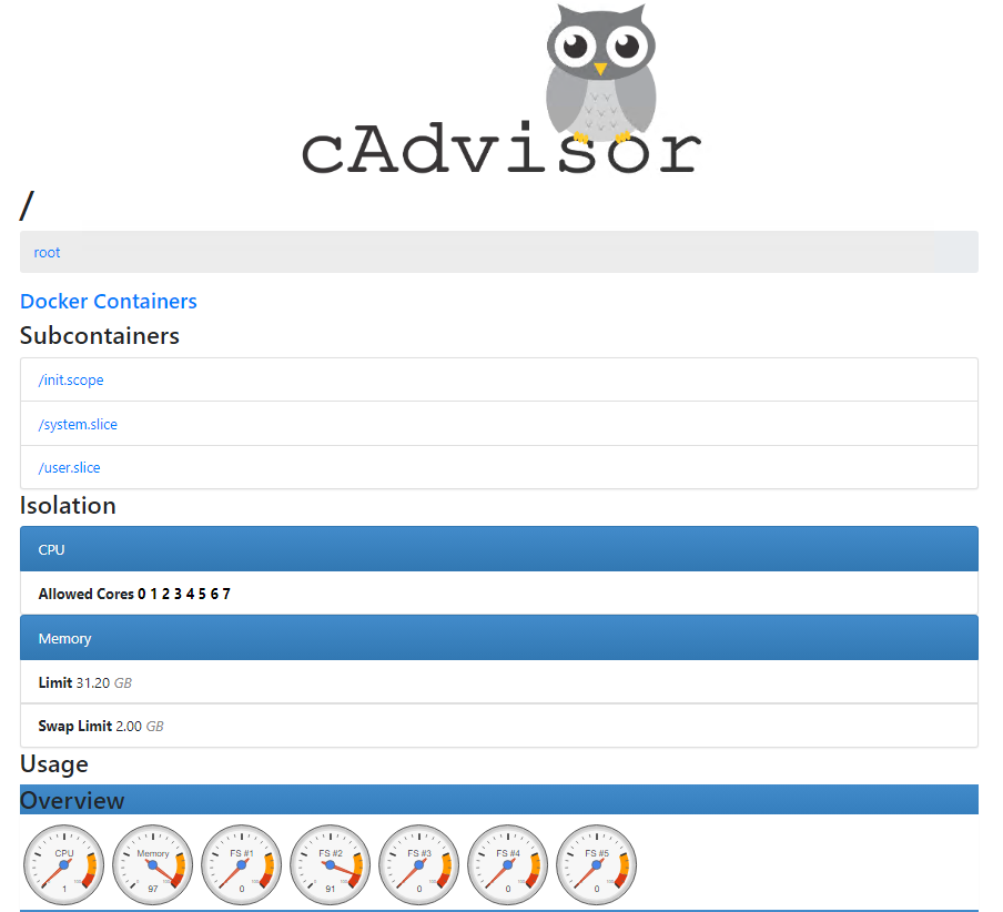 Figure 3. cAdvisor web UI on port 8080