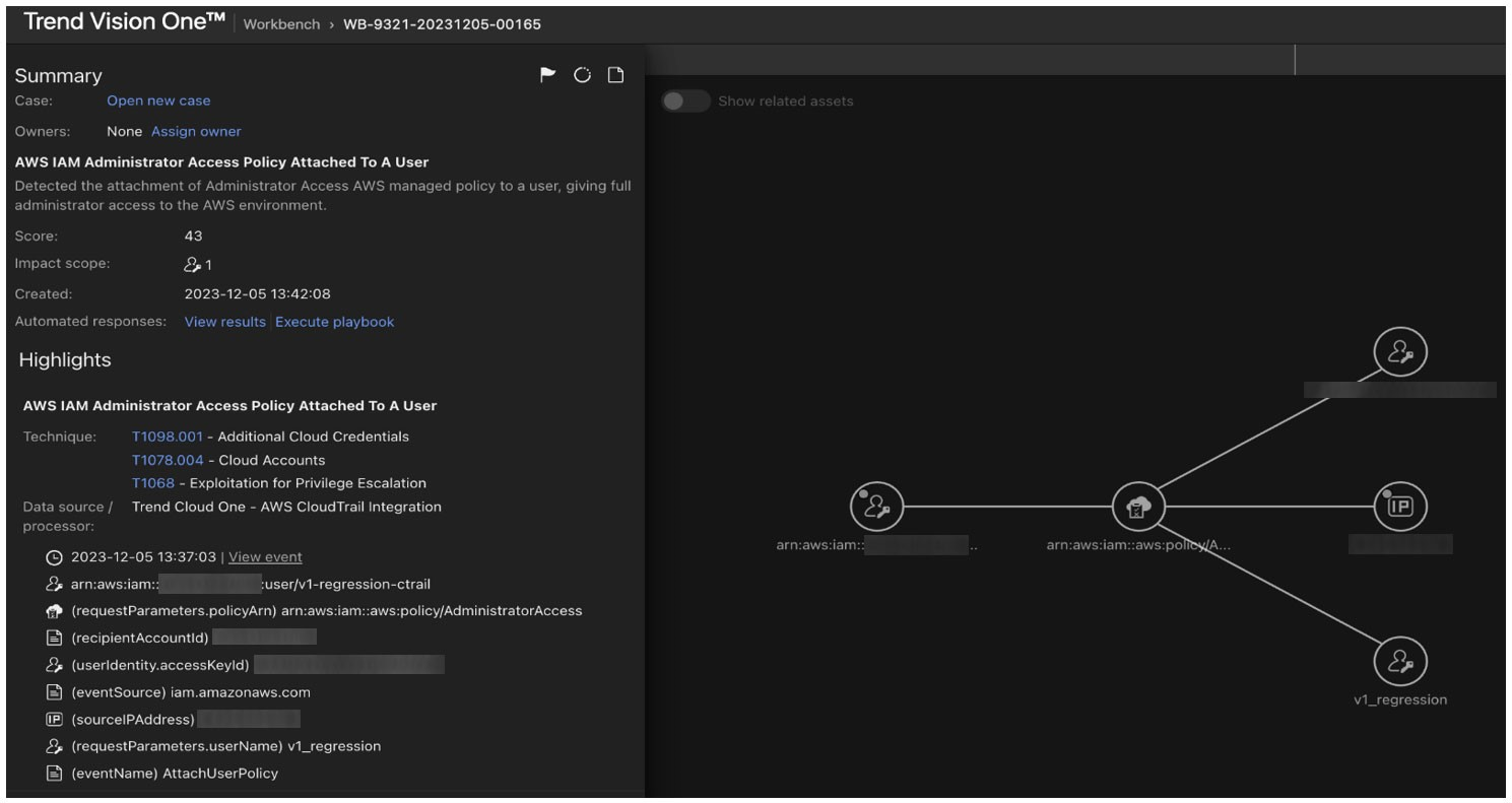 Figure 16. Vision One can provide alerts for suspicious activity that points to possible privilege escalation