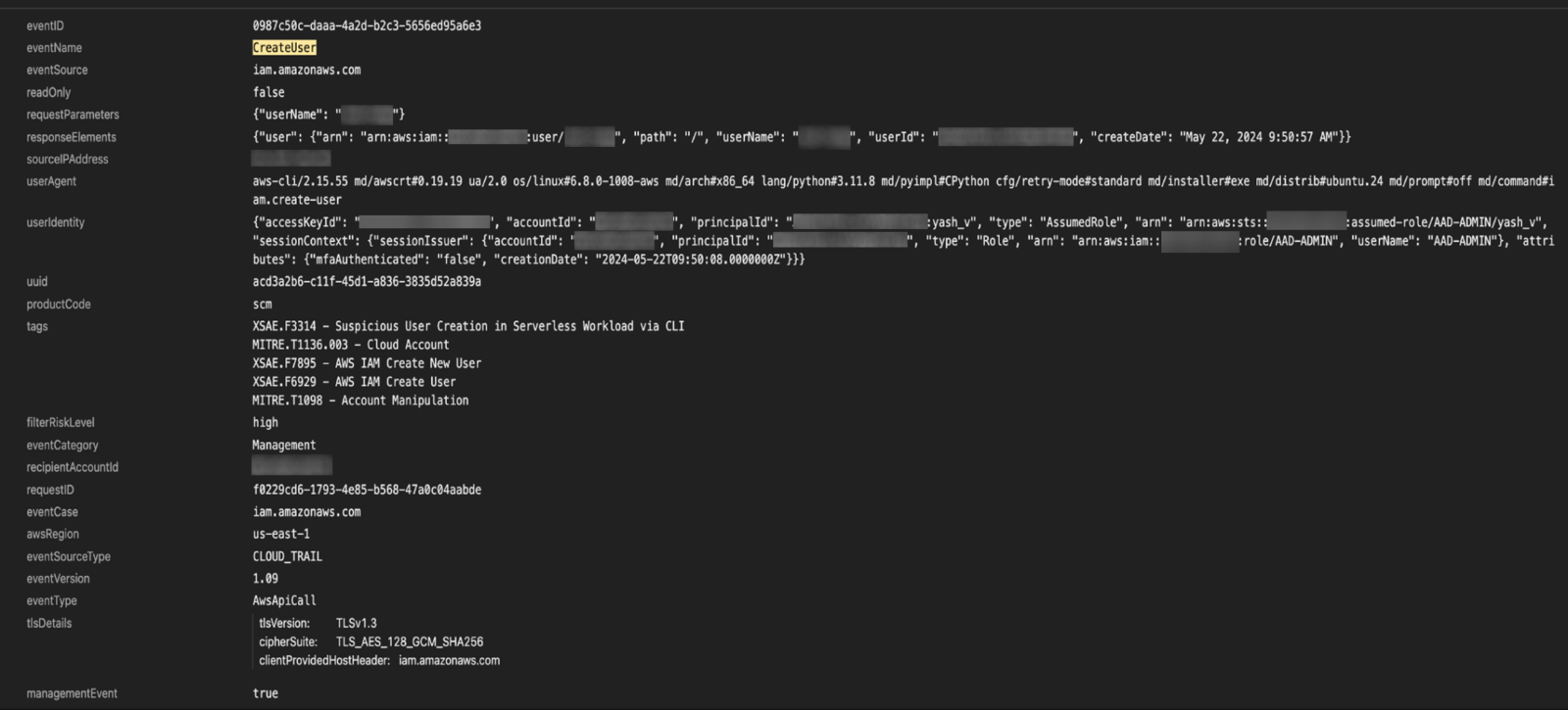 Figure 5. CloudTrail logs on Vision One