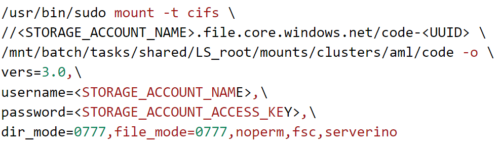 Figure 8. Command to mount the Azure File Share on CIs