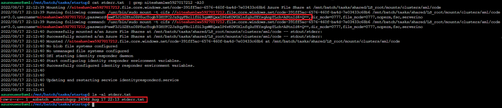 Figure 9. Storage account credential in Azure Batch error logs