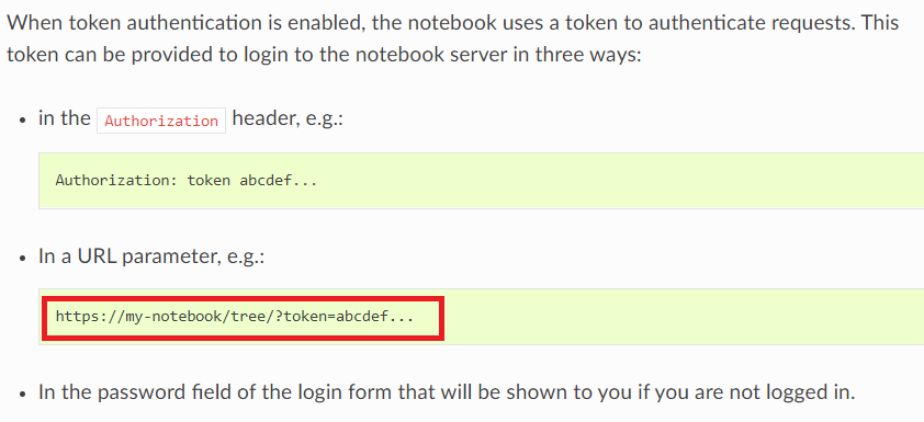 Figure 25. Documentation regarding a token being supplied in the URL