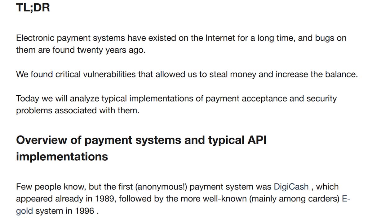 Summary of the winning article titled “20 years of payment acceptance problems”