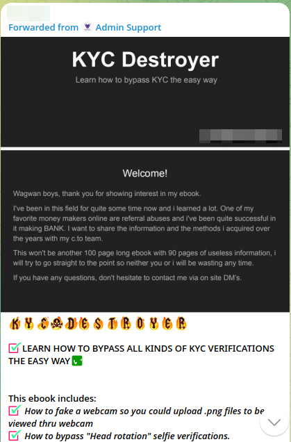 Figure 2. Malicious actor sells bypassing services (top), with another malicious actor selling a tutorial (bottom).