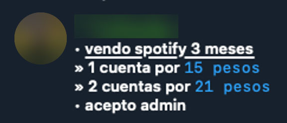 Figure 18.  An ad for Spotify accounts from the “Cronos CHK Chat”