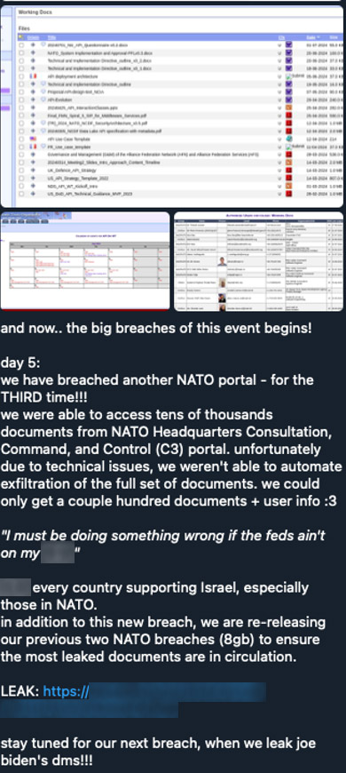 Figure 26. SiegedSec showing a NATO hack and the leaked files