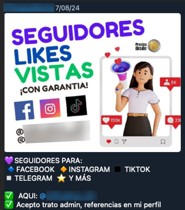 Figure 28. “YAPE FAKE PERU” group offers social media followers