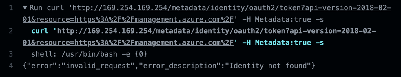 Curl request output to the IMDS identity access token inside GHA for the instance’s metadata information