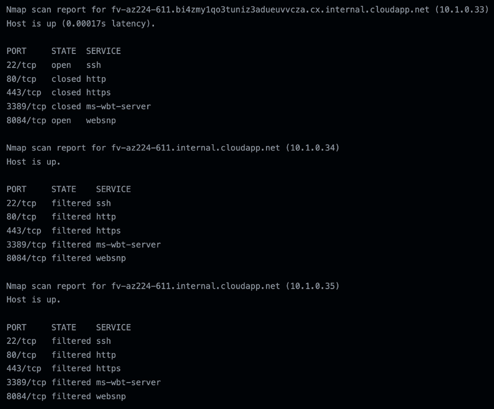 Nmap scan results from inside the Ubuntu runner resolving the hostname
