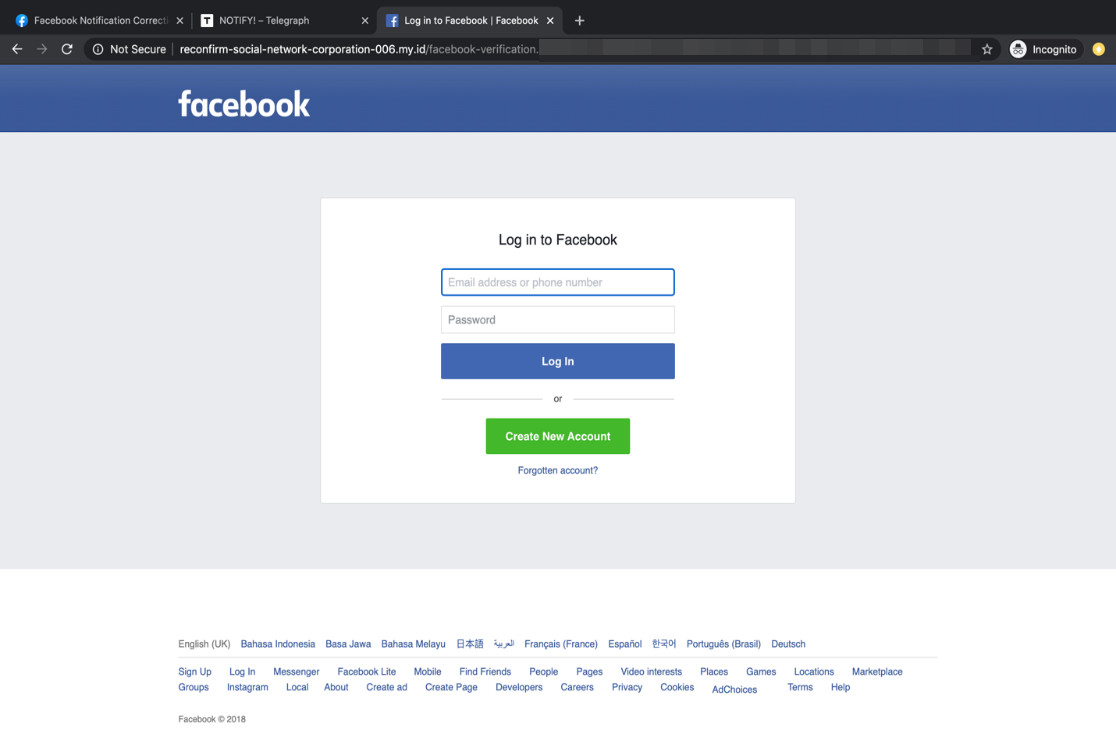 Image of Facebook login page requiring vaccination ID is fake