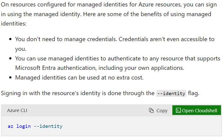Figure 2. Using Azure CLI to sign in as a managed identity