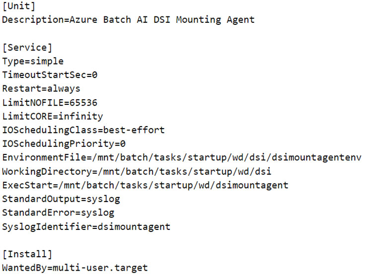 Figure 11. Service configuration of Azure Batch AI DSI Mounting Agent