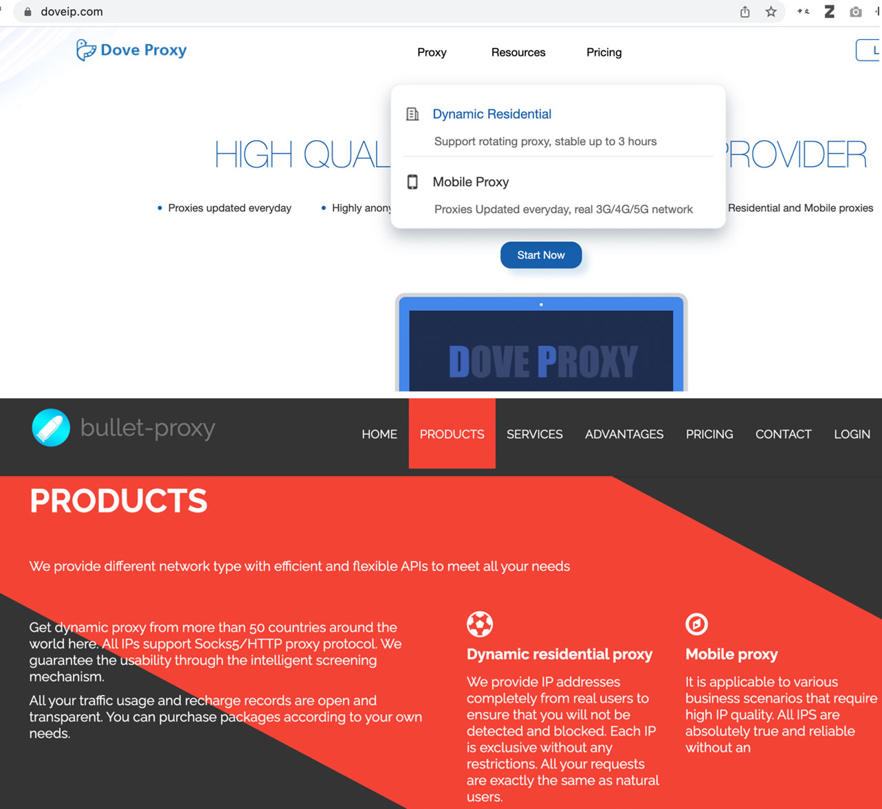 Figure 17. DoveIP and bullet-proxy proxy services, a frontend backed by the compromised devices of a threat actor group that we dubbed Lemon Group