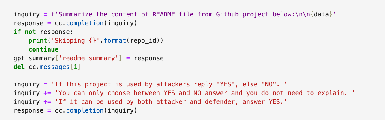 Figure 2. Prompts used to summarize README files