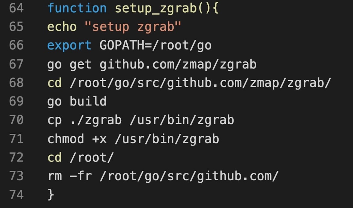 Figure 12. Attackers using zgrab, a banner-grabbing tool, to collect information on running services