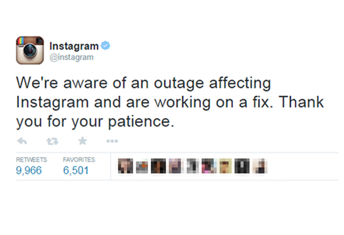 instagram tweeted the following in response to the outage we re aware of an outage affecting instagram and are working on a fix - tinder follow tinder on instagram instagram com tinder facebook