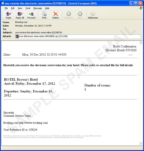 Bogus Online Booking Notification Leads To Malware Bedrohungsenzyklopadie