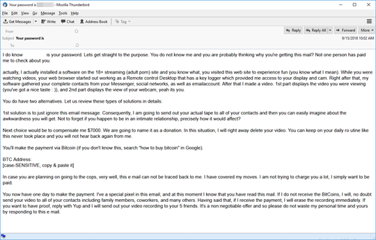 Blackmail Money Porn - Blackmail Scam Demands Payment in Cryptocurrency - Threat ...