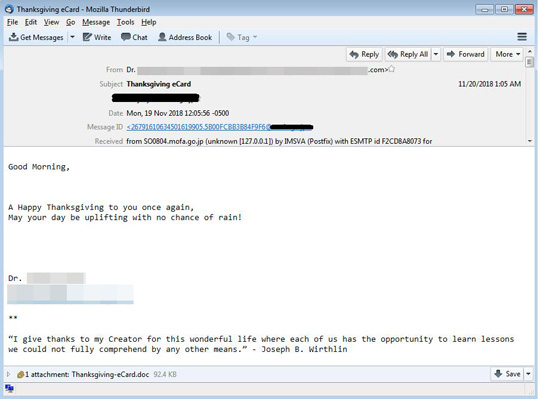 Thanksgiving Wishes Arrive Via Spam Enciclopedia De Amenazas