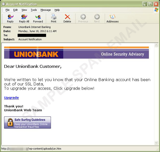 Unionbank Customers Targeted By Phishers Bedrohungsenzyklopadie