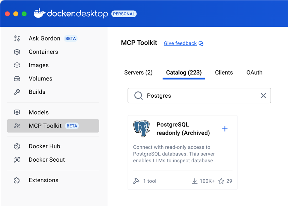 PostgreSQL read-only Docker container on DockerHub with over 100,000K  downloads. 