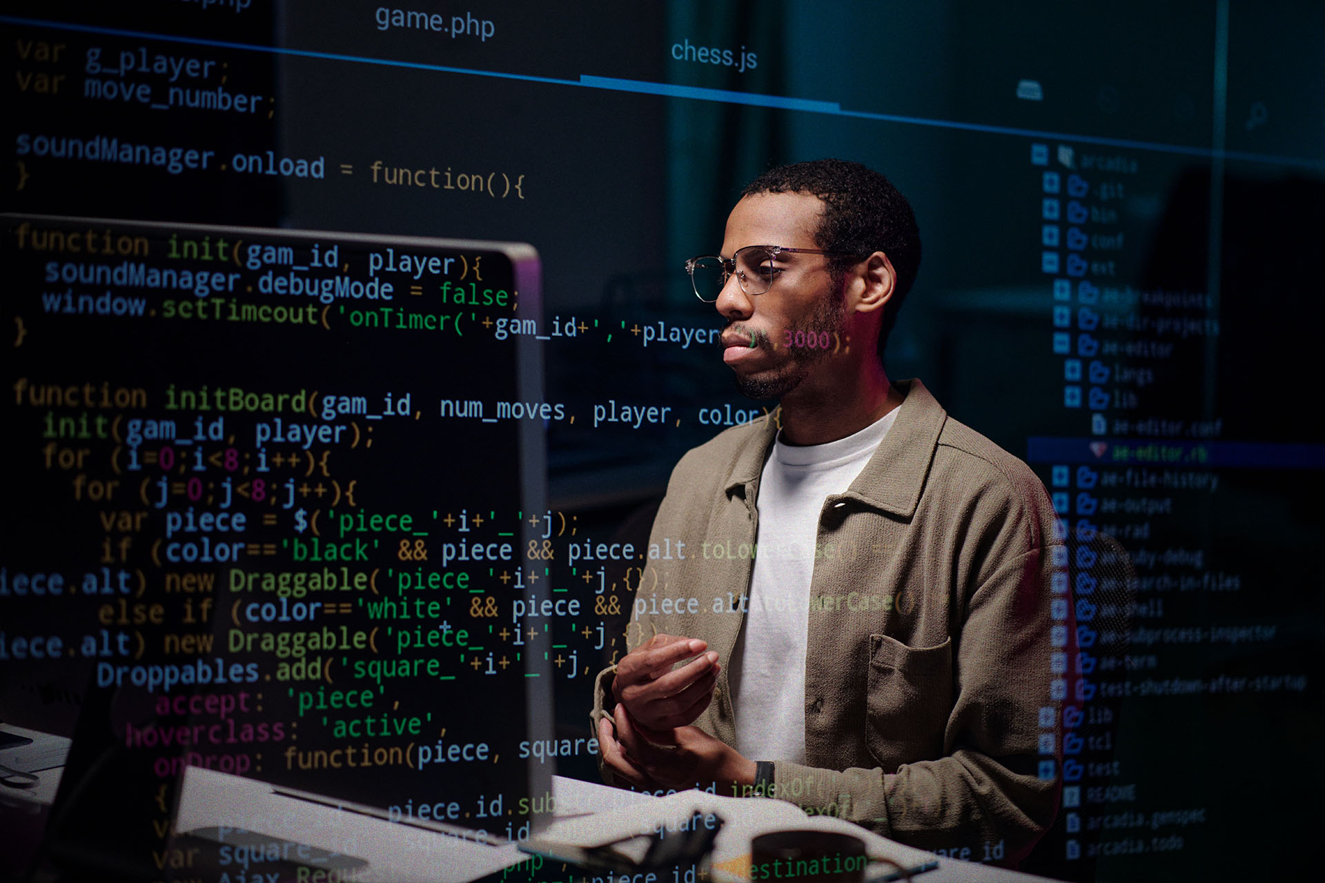 A developer checking lines of codes