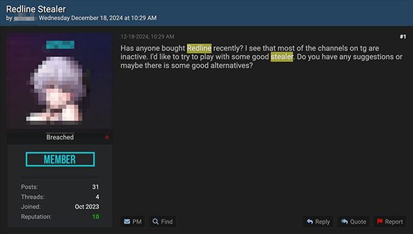Screenshot of Breach Forum post