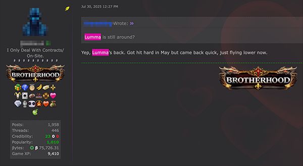 Screenshot of underground discussion about Lumma Stealer