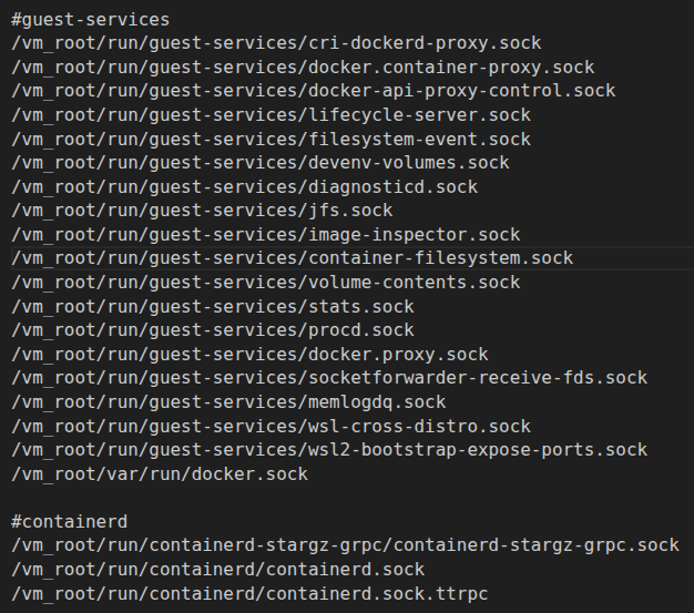 Figure 3. Docker Sockets exposed in the Docker WSL VM