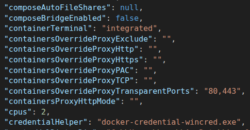 Figure 7. Settings and value of docker-credential-wincred.exe
